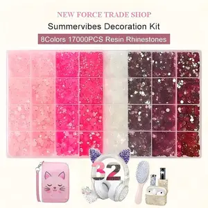 SummerVibes 17000Pcs Resin Jelly Rhinestones for Bedazzling, Multicolor 3/4/5/6mm Flatback Gems for Diamond Art, Bedazzler Kit with Gifted Tools for Bedazzle Thing Crafting Book Nail Art