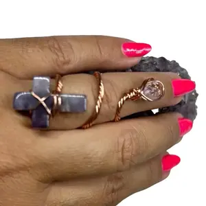Cross Crystal Ring, pure copper or silver tone, slightly adjustable