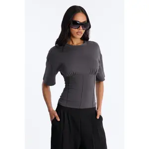 Kaylee Cinched Waist Short Sleeve T-Shirt - Charcoal