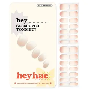 Semi Cured Gel Nail Strips | No LED Lamp Needed | Ombre, Neutral, Spring | Easy Apply & Remove, Salon Quality |Includes 28 Strips, 1 Prep Pads, Nail File & Wooden stick- Hey, Sleepover Tonight?