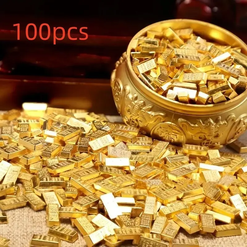 100 Mini Alloy Gold Bars 11x6mm, Feng Shui Wealth Prosperity Decor Ornaments, Decorative Items, Desktop Ornament, Home Office Lucky Charms, St Patrick's Day Easter Ramadan Gift, Decoration