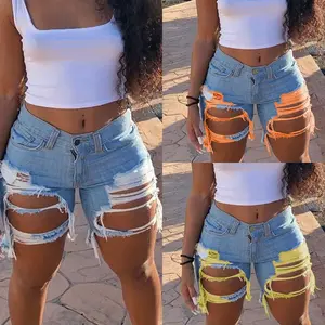 New women 2025 Summer New Women's Ripped Denim Shorts Fashion High Street Sexy Hot Girl Jeans Shorts S-2XL