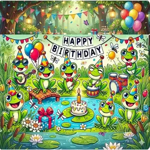 2D flat banner 1Pcs frog Birthday Party Decorations Photo Backdrop  Spring frog  Themed  frog Backdrops Photo Booth Prop Banner Balloons Wall Decor Tableclothsuitable for living rooms, bedrooms, offices Party Decoration Banner Photo Booth