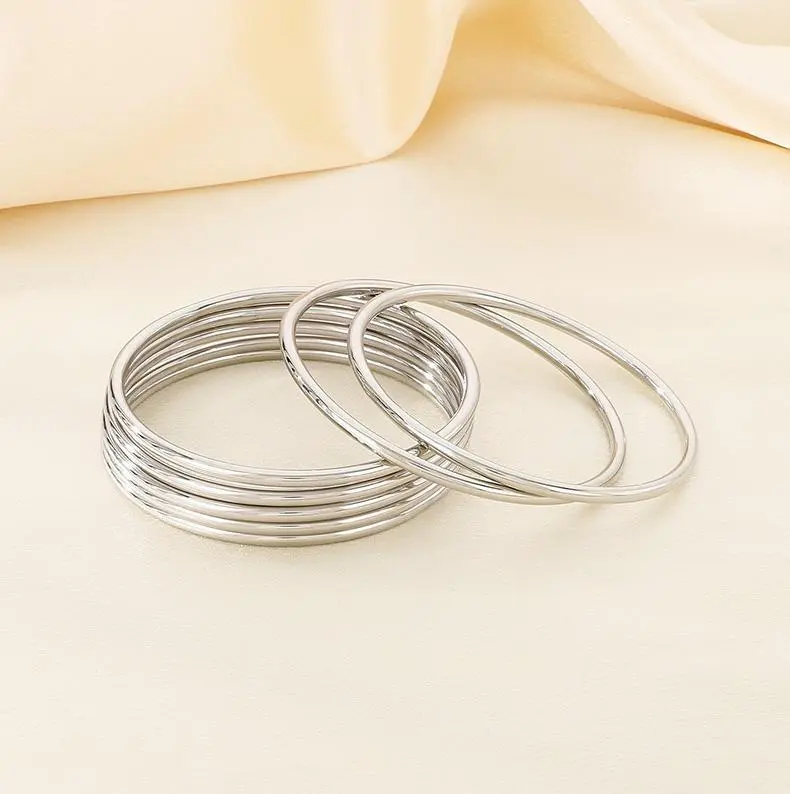 Women's S925 Sterling Silver Stackable Bangle Set - High-Polish & Matte Finishes, Minimalist Delicate Layered Hypoallergenic Textured Open Bracelets, Elegant Birthday & Anniversary Gift