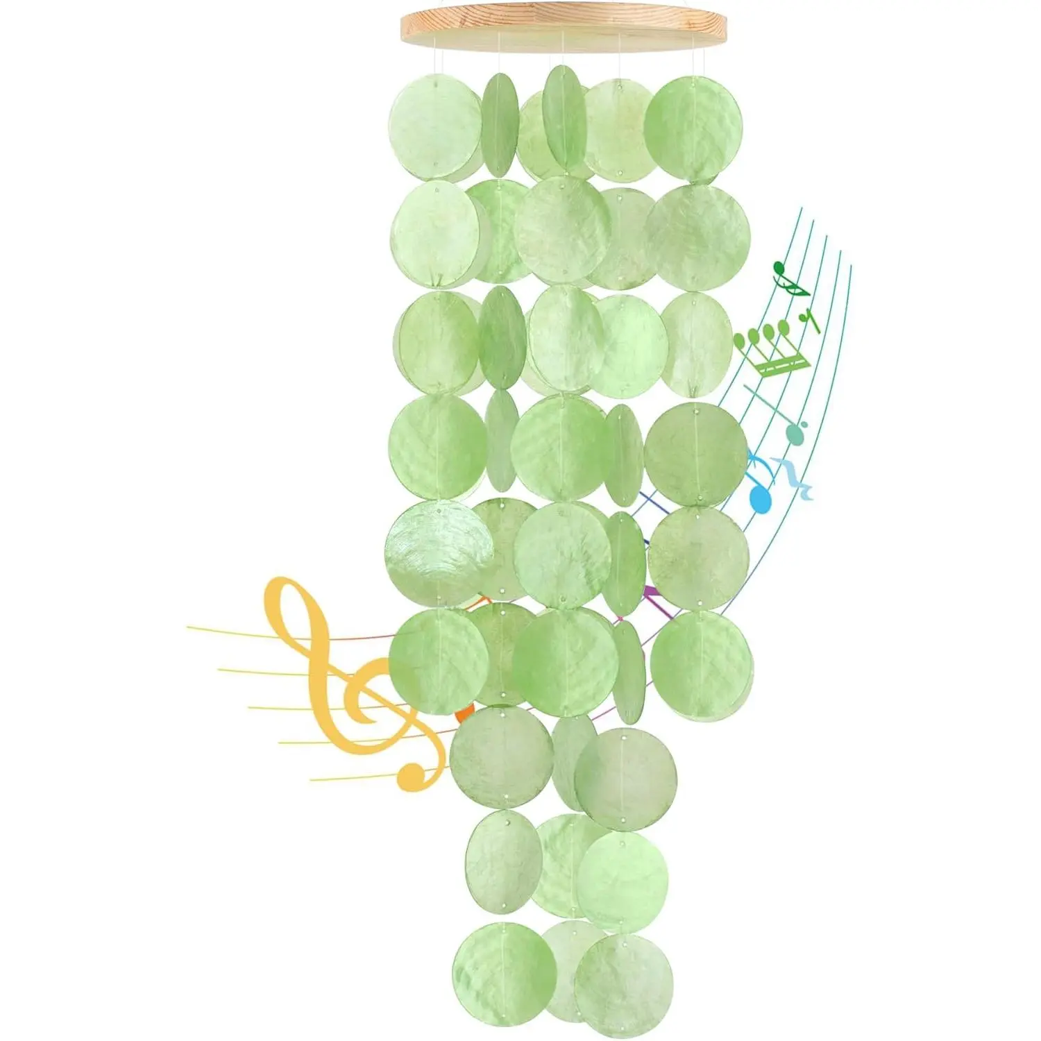 Wind Chimes for Outside - Handcrafted Green Capiz Shells Windchime Coastal Style Decor for Indoor/Outdoors, Garden Decor,  for Women, Wind Chimes Lovers and More