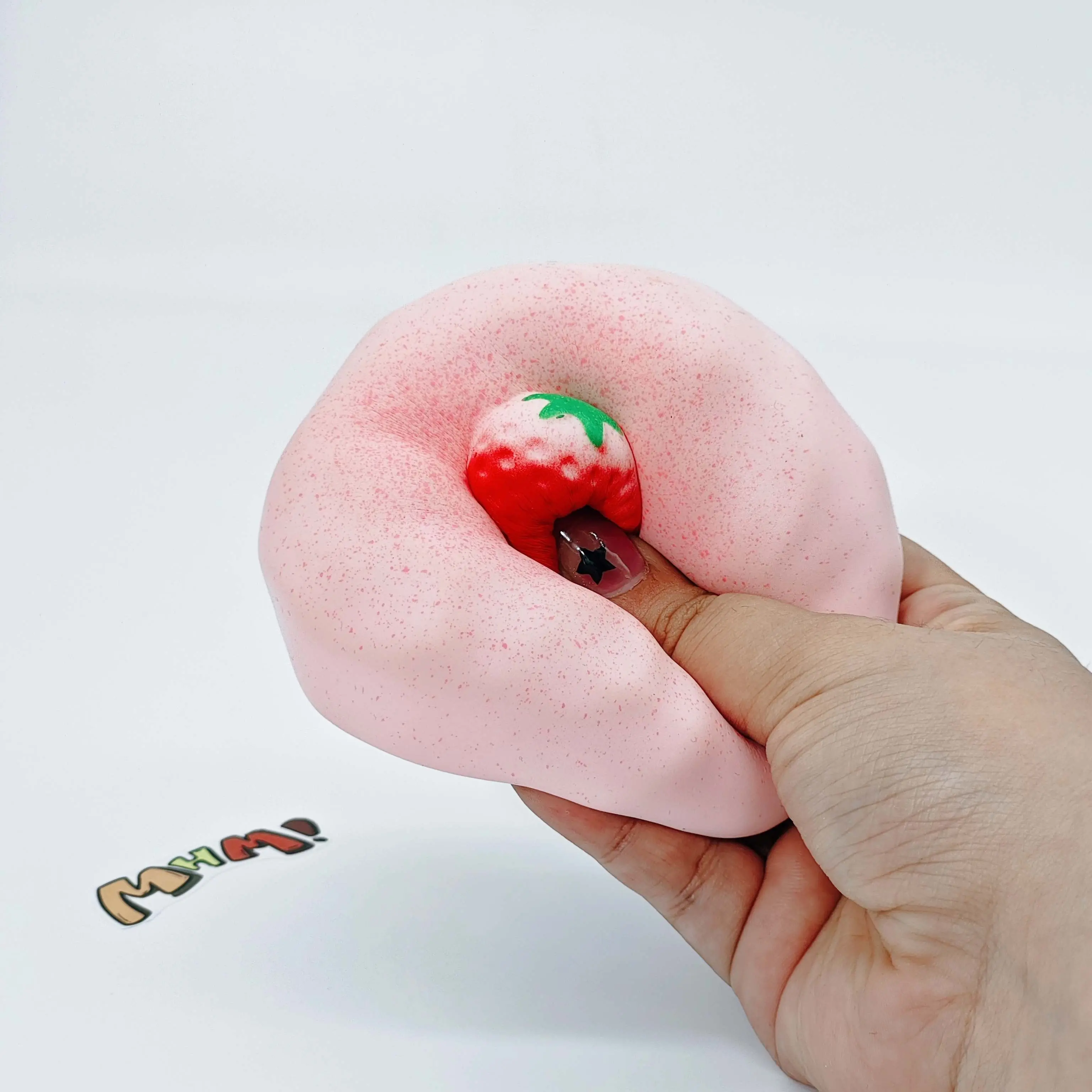 MHM Pink Strawberry Souffle Slow Rising Squishy Toy, Soft Dessert Food-Themed Sensory Fidget Toy with Sticky Texture, Cute Kawaii Gift