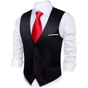Barry.Wang Mens Satin Suit Vest Formal/Leisure V-neck 2 Pockets Wedding Party Tuxedo Waistcoat