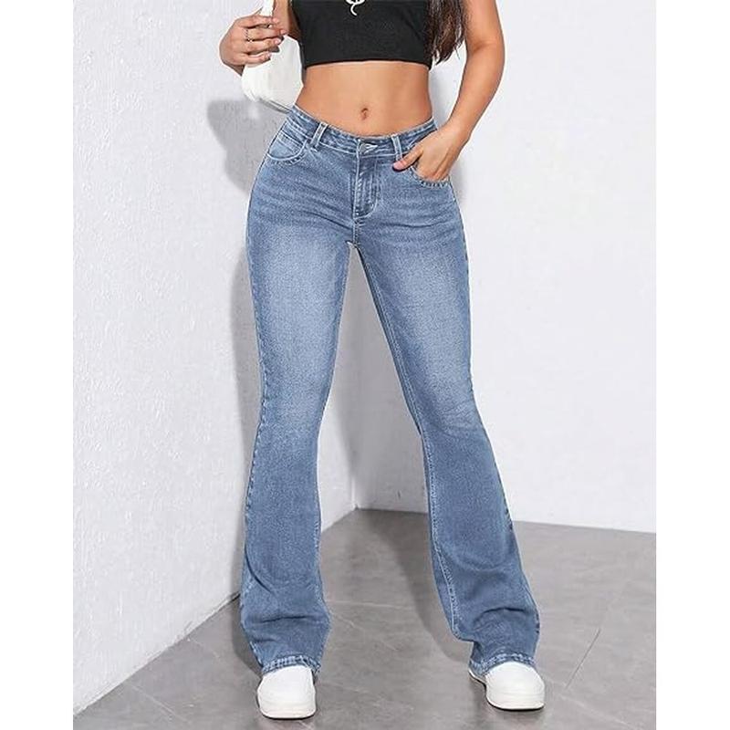 Flvsun- Women's Bell Bottom Jeans Low Waist Classic Stretch Flared Jeans Denim Bell Bottom Pants  Mom Jeans  90s Outfits  Low Rise Flared Jeans