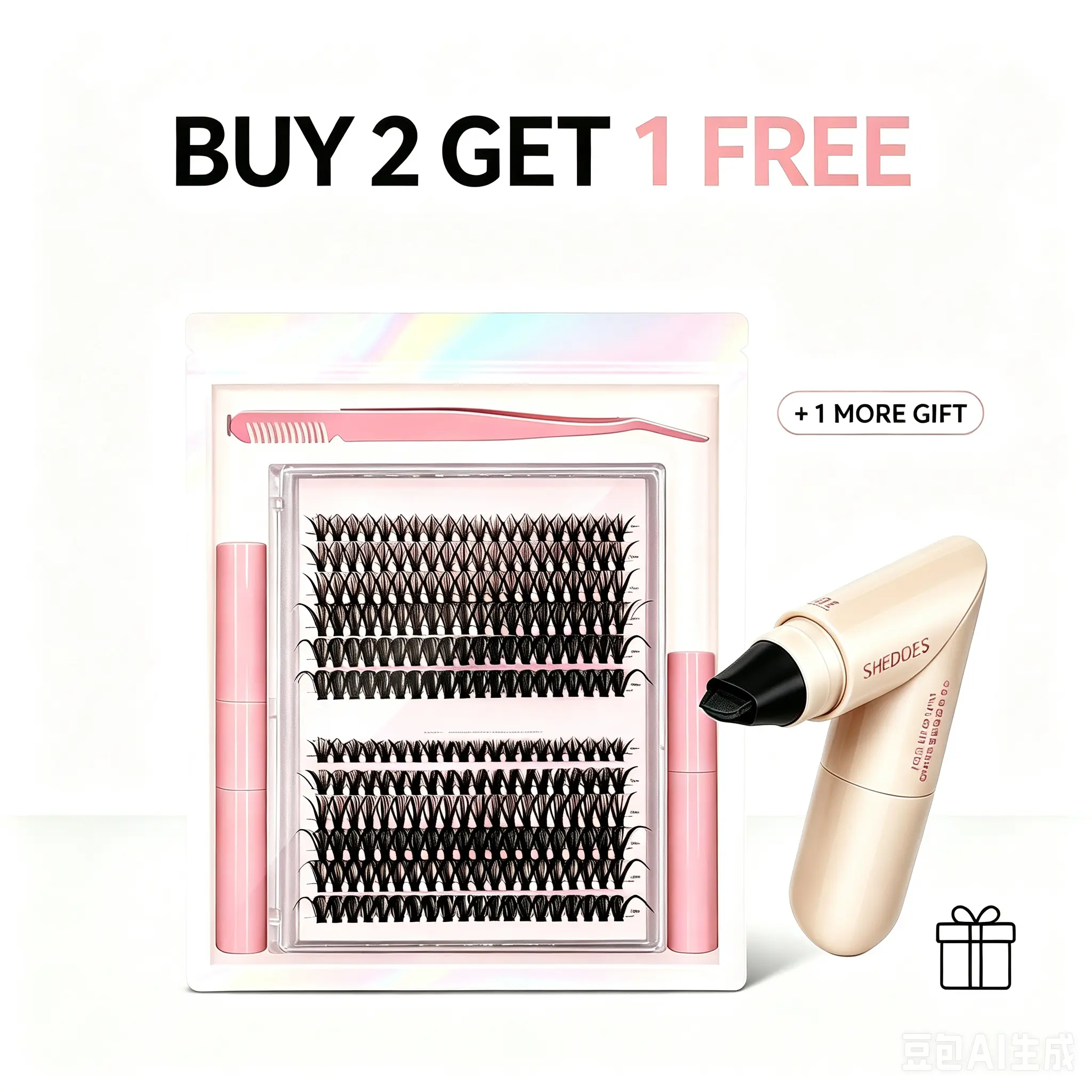Chino Lashes DIY Cluster Lash Kit, Buy 2 Get 1 Free Lash Sets + Free Black Eyeliner Stamp, Total 4 Items, 30D 40D D Curl Mix Length 9-17mm Individual Eyelashes, Lash Glue Tweezers Complete Set