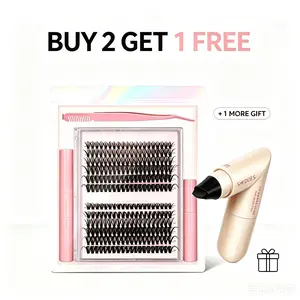 Chino Lashes DIY Cluster Lash Kit, Buy 2 Get 1 Free Lash Sets + Free Black Eyeliner Stamp, Total 4 Items, 30D 40D D Curl Mix Length 9-17mm Individual Eyelashes, Lash Glue Tweezers Complete Set