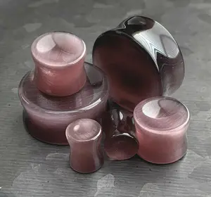 PAIR of Beautiful Concave Purple Cat Eye Double Flare Stone Plugs - Gauges Gauges 2g (6mm) up to 1" (25mm)