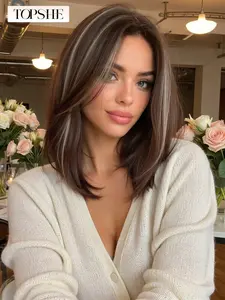 Topshe 13x6 Lace Front Wig, Dye Short Straight Hair, Breathable Lace, Natural Layered Cut, Heat Resistant, Comfortable and Easy to Wear
