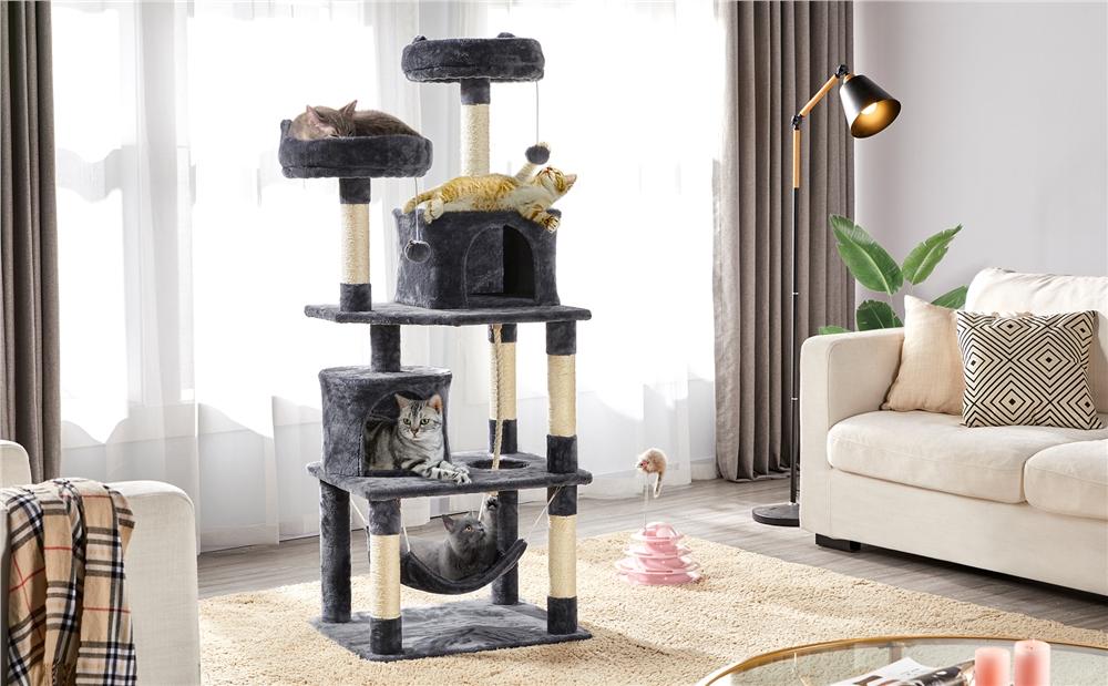 Yaheetech 62.2in/70.5in Cat Tree Cat Tower Cat Condo with Platform & Hammock, Scratching Posts for Kittens Pet Play House with Plush Perch for Indoor Activity Relaxing