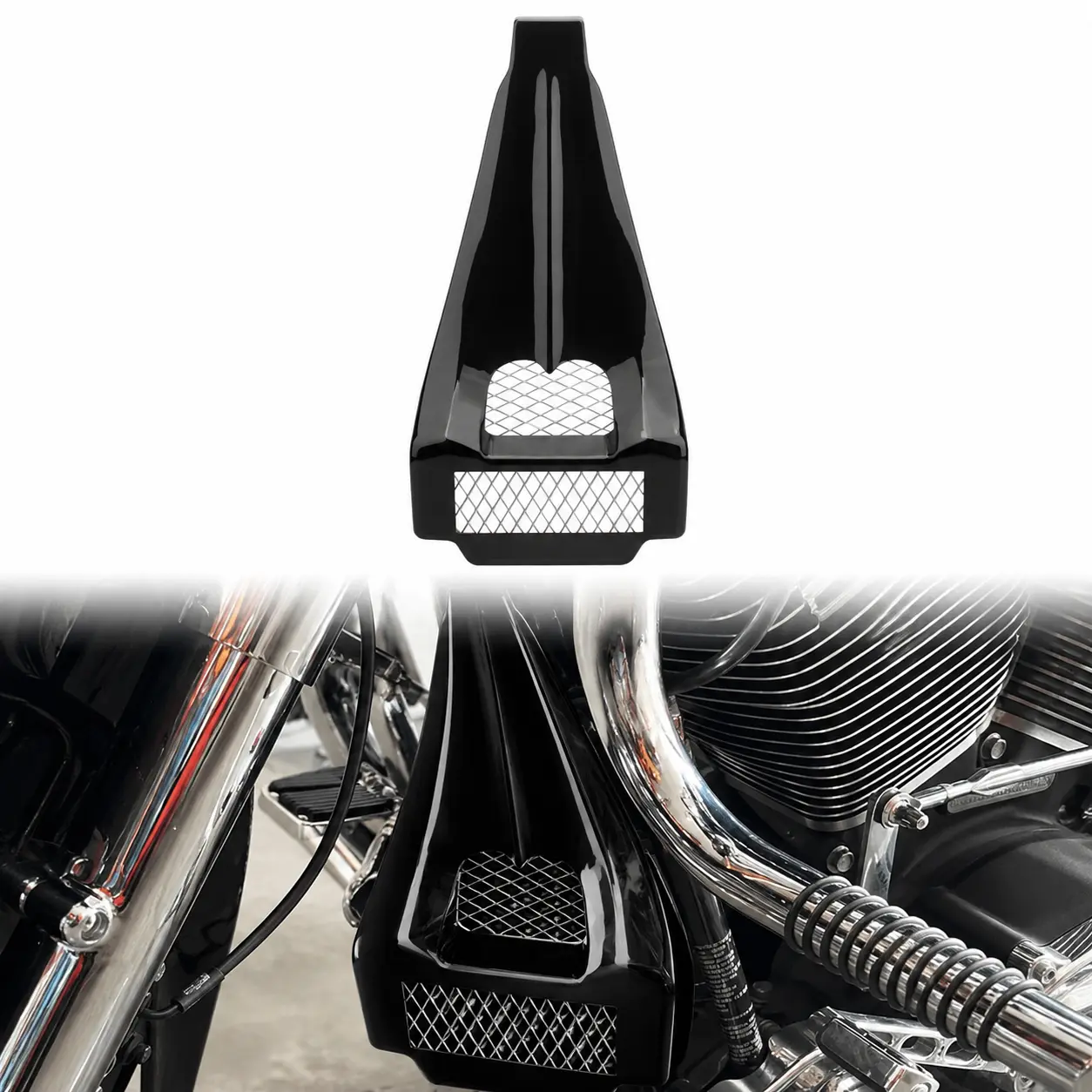 Vivid Black Front Chin Spoiler Radiator Grill Fairing for Harley Touring Road King Electra Glide Street Glide Road Glide Ultra Limited Tri Glide FLH FLHR FLHT FLHX FLTR 1997-2013, ABS Sculpted Lower Frame Oil Cooler Cover with Bolt-On Hardware