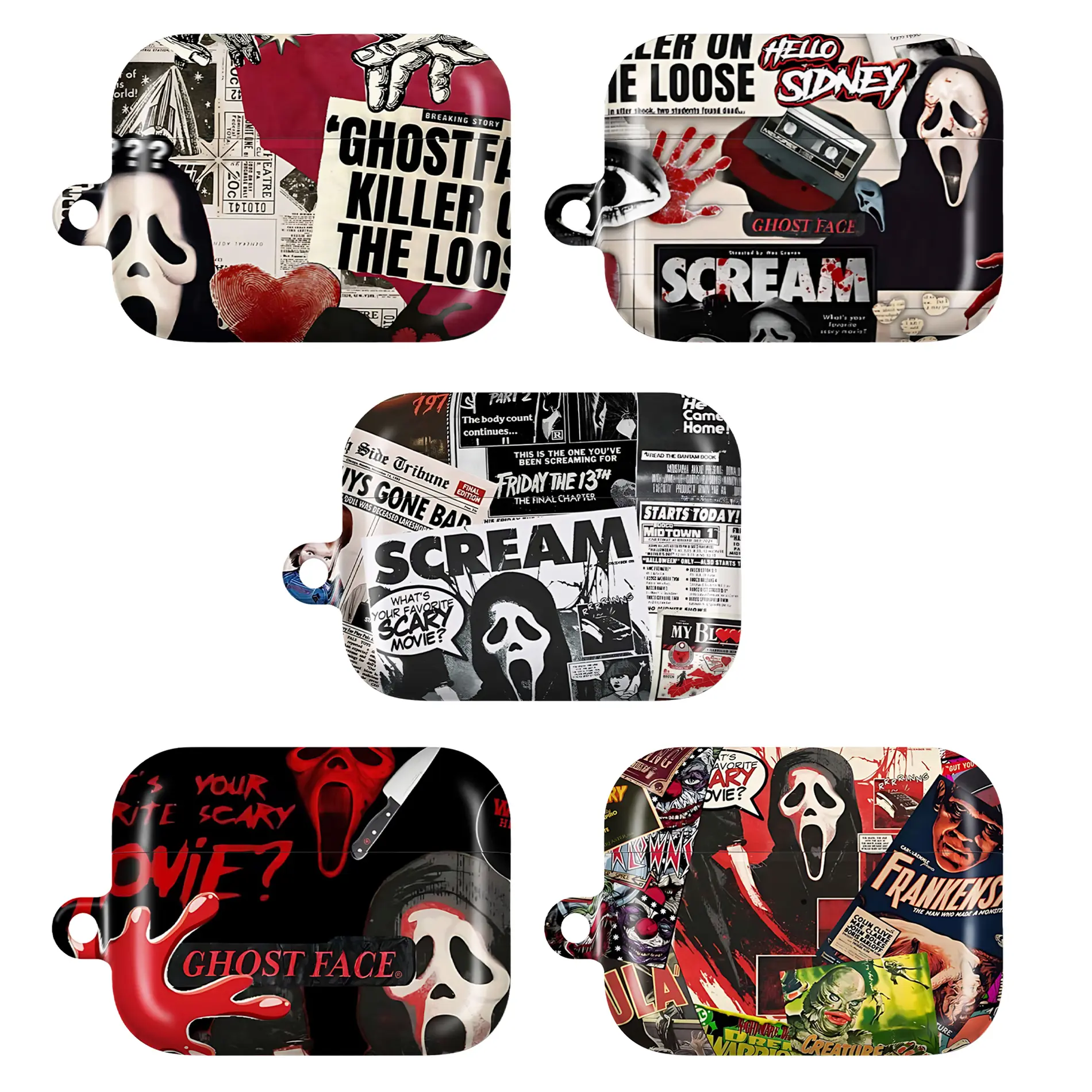 Scream Horror Halloween AirPods Case – Horror Movie Collage Cover Design for AirPods 1 2 3 4 & AirPods Pro 1/ Pro 2/ Pro 3 | Aesthetic Halloween Horror Fan Gift Scary Movie Lover