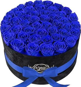 47 Roses in a Luxury Suede Box, Preserved Flowers for Women, Mothers Day Flowers for Mom, Blue