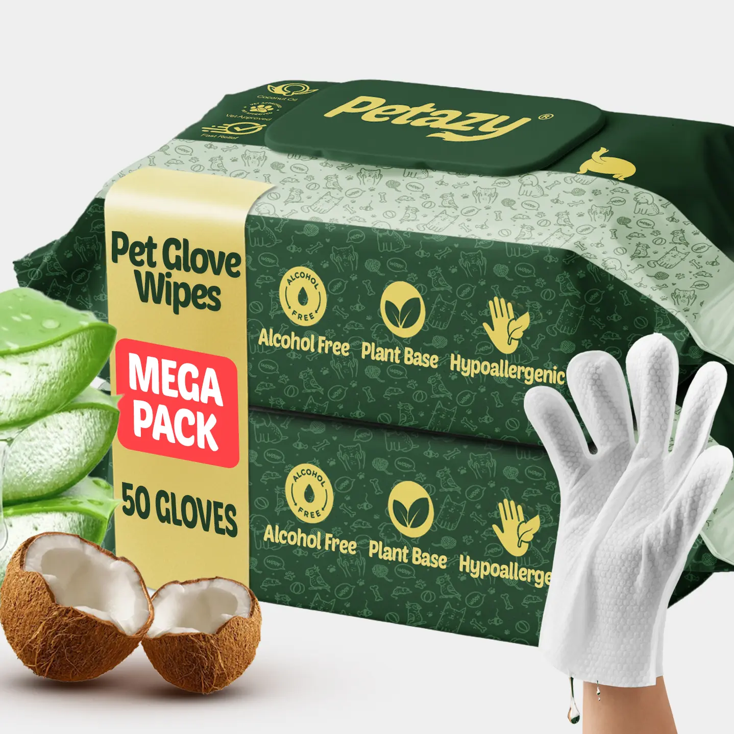 Pet Glove Wipes for Dogs & Cats | No-Mess Cleaning for Paws, Butt & Fur | Thick, Gentle, Lavender Scent – Petazy