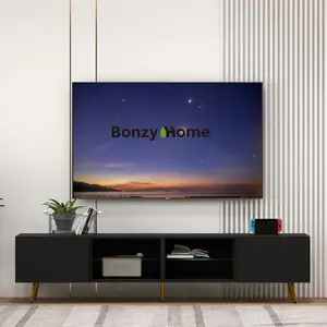 EBELLO 86" LED TV Stand, Modern Entertainment Center up to 75" 80" 85" TV, Television Console Table with Storage Cabinets for Living Room, Black Tv Shelf