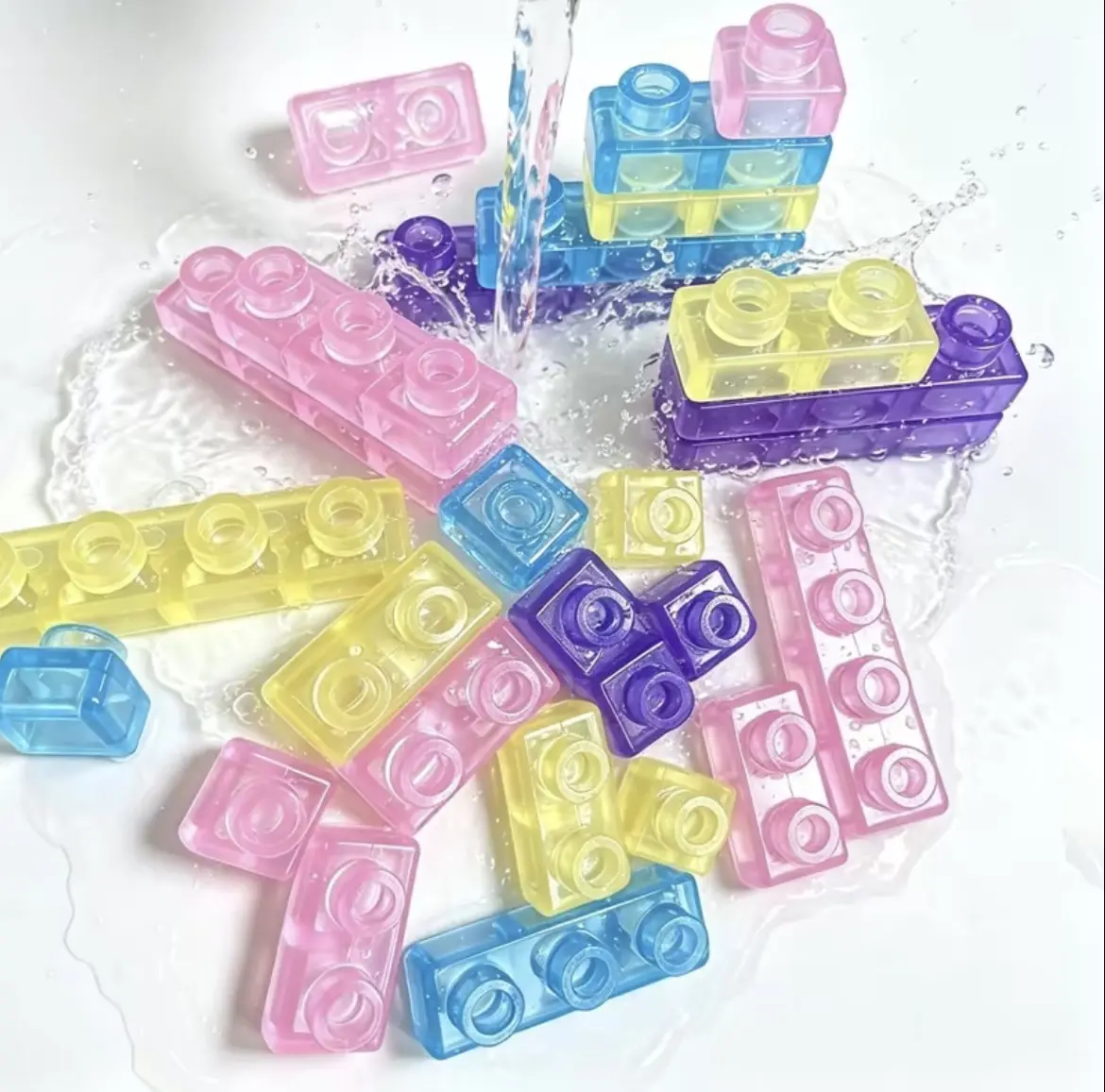 Unisex Colorful Interlocking Soft Stretch Jelly Blocks - Squishy TPE Sensory Building Bricks, Washable Educational Fidget Toy for Toddlers 3+