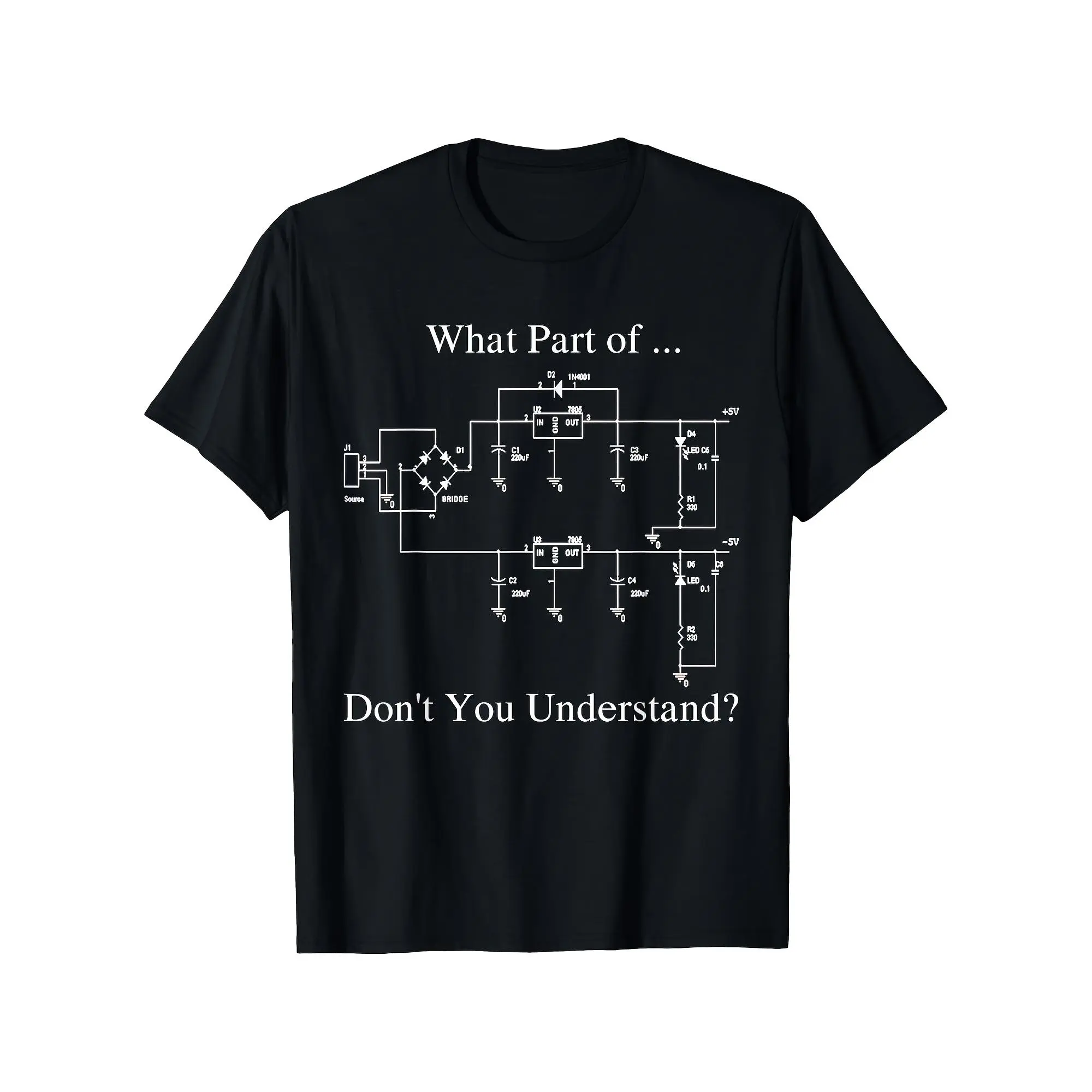 Men's Cotton Short-Sleeve Round Neck Tee - Black, White Circuit Diagram Print, Menswear Streetwear, Comfortable Casual Outfit for Engineering Fans, Ideal Tech Lover Gift Crewneck Tshirt
