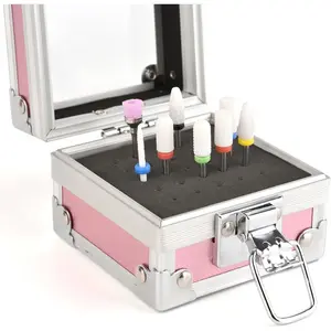 KADS Aluminium Nail Drill Bit Holder Storage Box,25 Holes Nail Drill Grinding Bit Stand Display Case E-file Nail Bits Organizers Container For Nail Art (Pink)