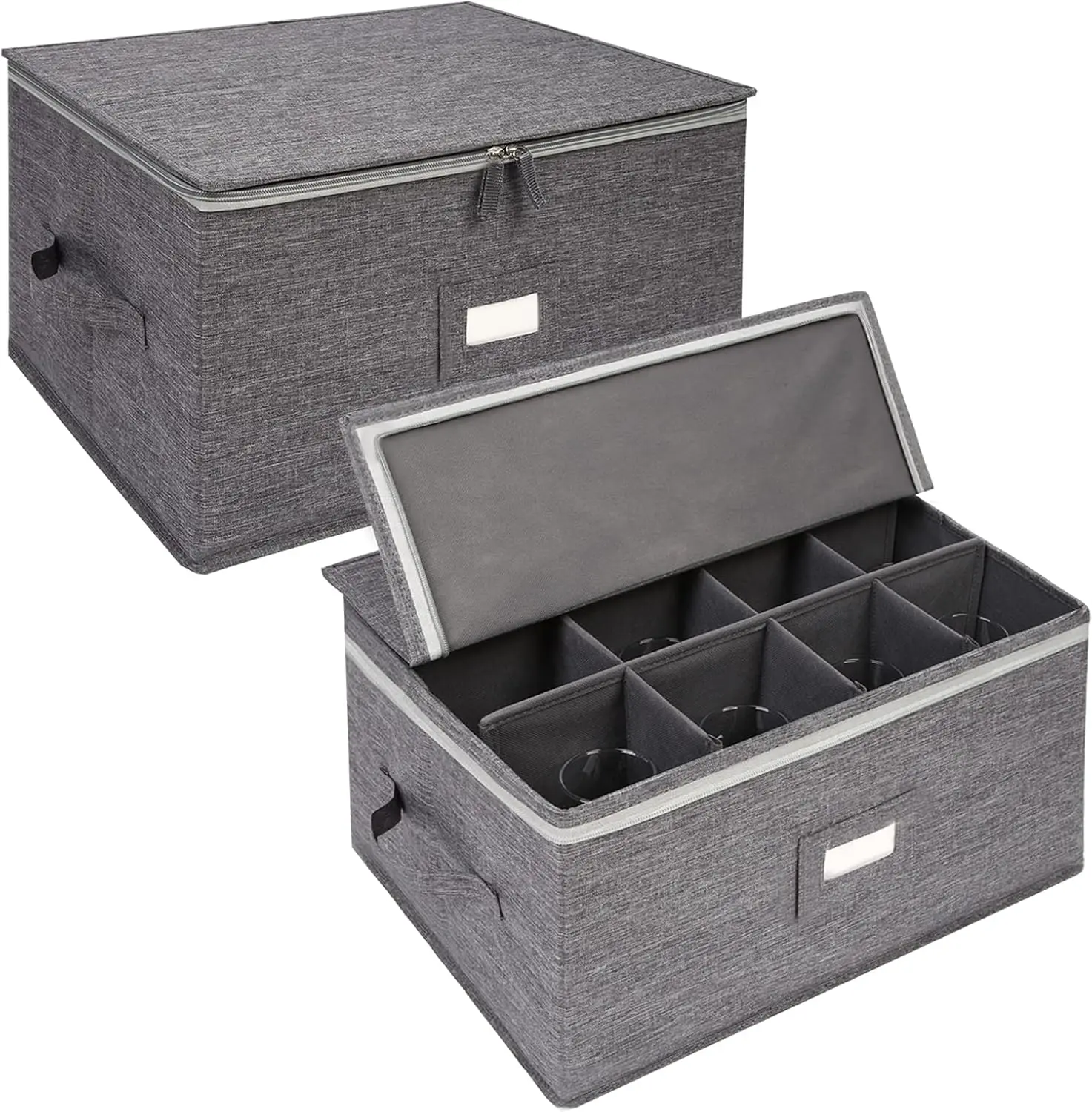 Stemware Storage Containers 2 pack, Wine Glass Storage Box with Dividers | Glassware Storage Containers Holds 24 Red, White Wine Glasses or Crystal, Stackable Hard Shell Top Sides Bottom (Grey)