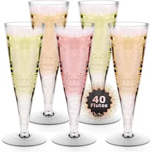 40 Pack Plastic Champagne Flutes Disposable Champagne Glasses, 4.5 Oz Clear Mimosa Glasses Bulk Cocktail Toasting Cups for Party Supplies Wedding Bride Bar, Copas De Plastico Para Brindis