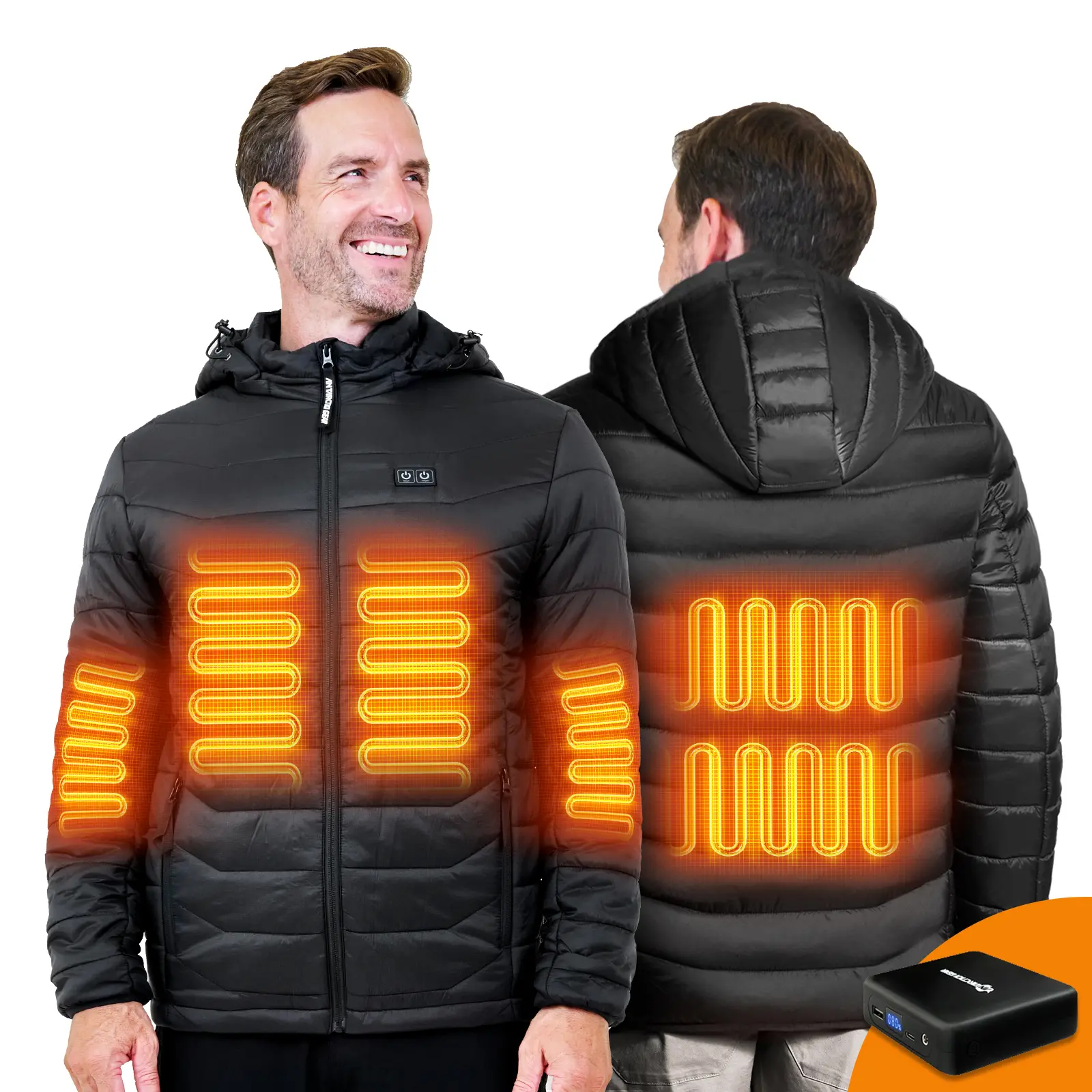 ANTARCTICA GEAR Heated Jacket Lightweight with 12V/5A Power Bank, 6 Areas Winter Coat for Men