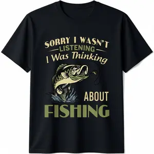 Unisex Funny Fishing Shirt "Sorry I Wasn't Listening" Bass Graphic Tee for Men & Women Vintage Fisherman T-Shirt Sarcastic Outdoor Apparel