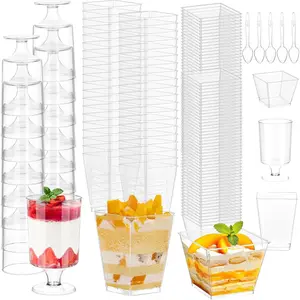 300 Packs 5oz Dessert Cups with Spoons, 3 Styles Mini Plastic Appetizer Cups, Clear Parfait Cup for Party, Cake Cups for Tiramisu, Pudding, Snacks, Yogurt, Fruits, Mousse