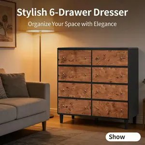 LH-Practical Freestanding Cabinet Organizer for Home Living Room Bedroom and Kitchen UseAvailable in 6-Drawer 47" Wide and 7-Drawer 54" Wide Options, Ideal for Bedroom, Living Room, or Hallway Storage and Organization in Natural Oak Finish