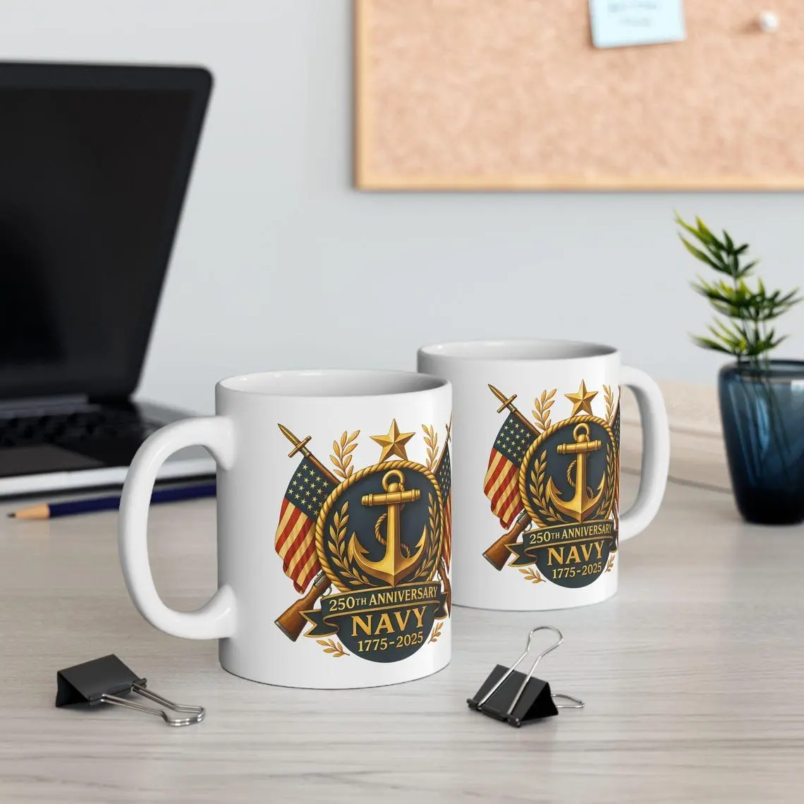 Navy Two-Hundred-Fiftieth Anniversary Mug, Patriotic Anchor & Flag Design, Military Appreciation Gift for Veterans, Sailors, and Proud American Families