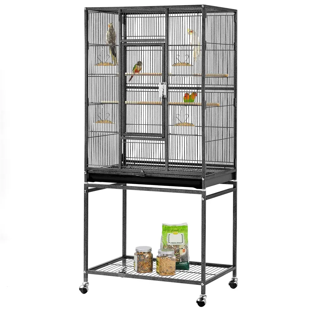 Costoffs 54" Large Rolling Bird Cage with Detachable Stand, Metal Parrot Cage for Conures, Parakeets & Cockatiels