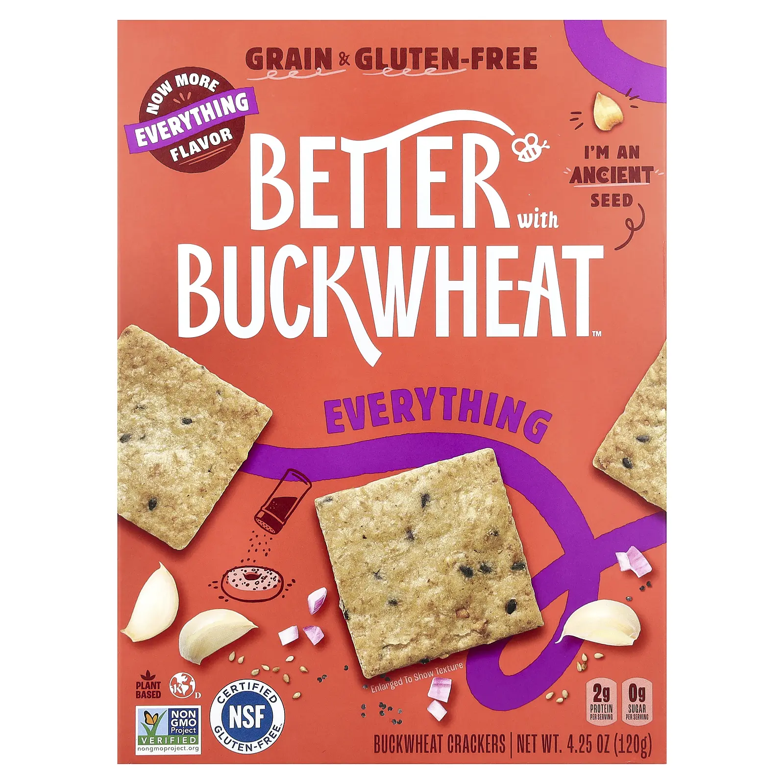Better with Buckwheat Buckwheat Crackers, Everything, 4.25 oz (120 g) Better with Buckwheat Buckwheat Crackers, Everything, 4.25 oz (120 g)