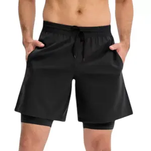 Anna-Kaci Active Men's Athletic Training Shorts with Inner Compression Layer Side Pockets and Adjustable Drawstring Waist - Small, Black