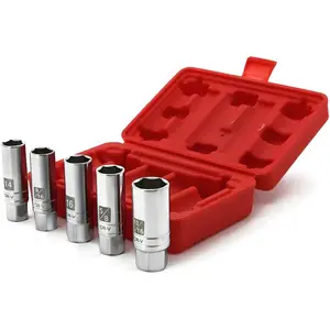 3/8-Inch Drive Spark Plug Socket Set, 6-Point, Include Extension Bar, Universal Joint & Spark Plug Gapper, 8Piece Set and 13/16-inch Sockets 3/8-inch Drive Magnet Retains Spark Plugs