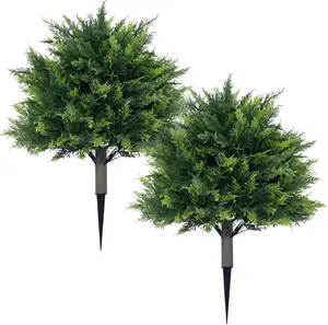 2 Pack/4 Pack Artificial Cedar Topiary Trees with Ground Spikes - Realistic UV Resistant PE Greenery for Indoor Outdoor Decor, Garden, Porch, Patio