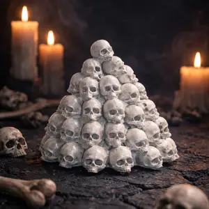 Skull Pile Decor - Gothic Pyramid of Skulls for Halloween Decorations and Spooky Home Accents