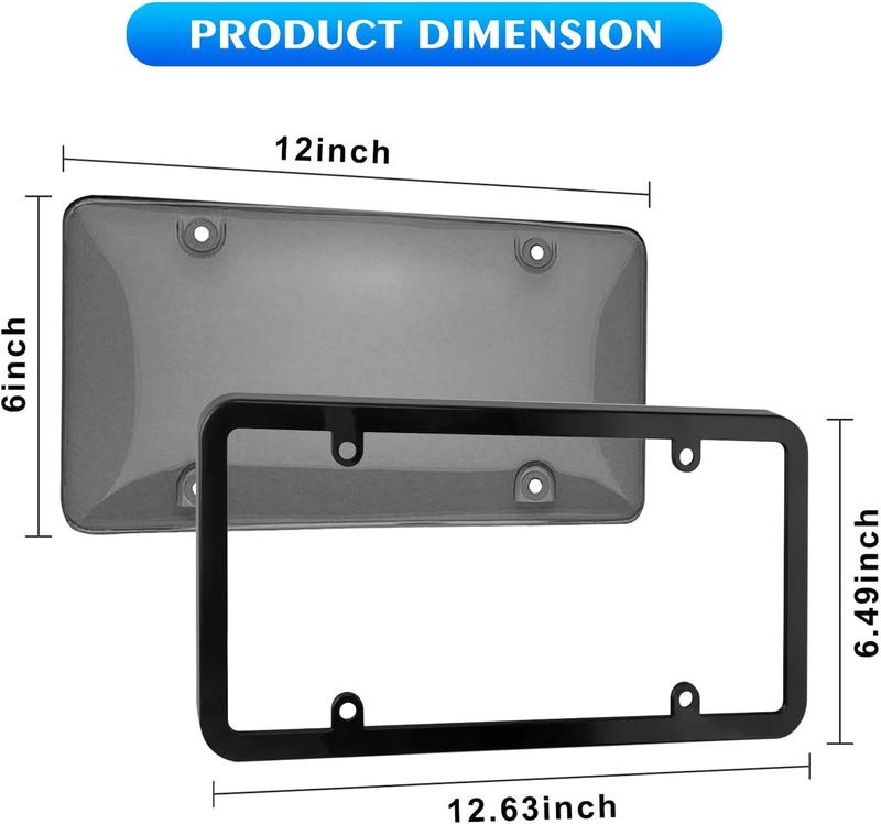 2 Pack Car License Plate Covers & Frame Combo, Front/Rear Car License Plates Shields Holder with Screw Caps for US Standard Cars