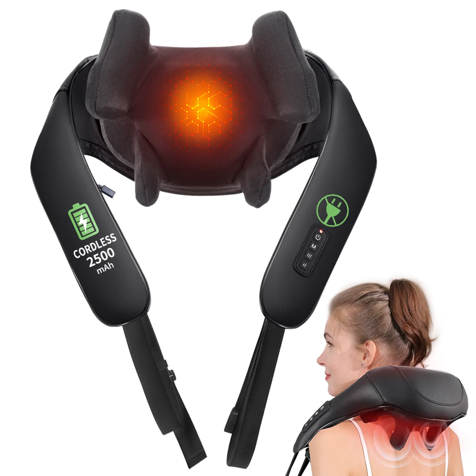 New Upgraded 2500mAh Cordless Neck & Shoulder Massager with Adjustable Vibration Intensity Wireless Back Buckle Design Sixth Generation Shiatsu Massage for Trapezius Muscle Relief summerwins