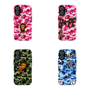 Anime Camouflage & Street Monkey Collage Phone Case — 2-in-1 Dual-Pattern Design with Protective Film Layer. Compatible with iPhone 12, 13, 14, 15, 16, 17 Series. Features a Glossy Finish, Drop Protection, and Fade-Resistant Durability.
