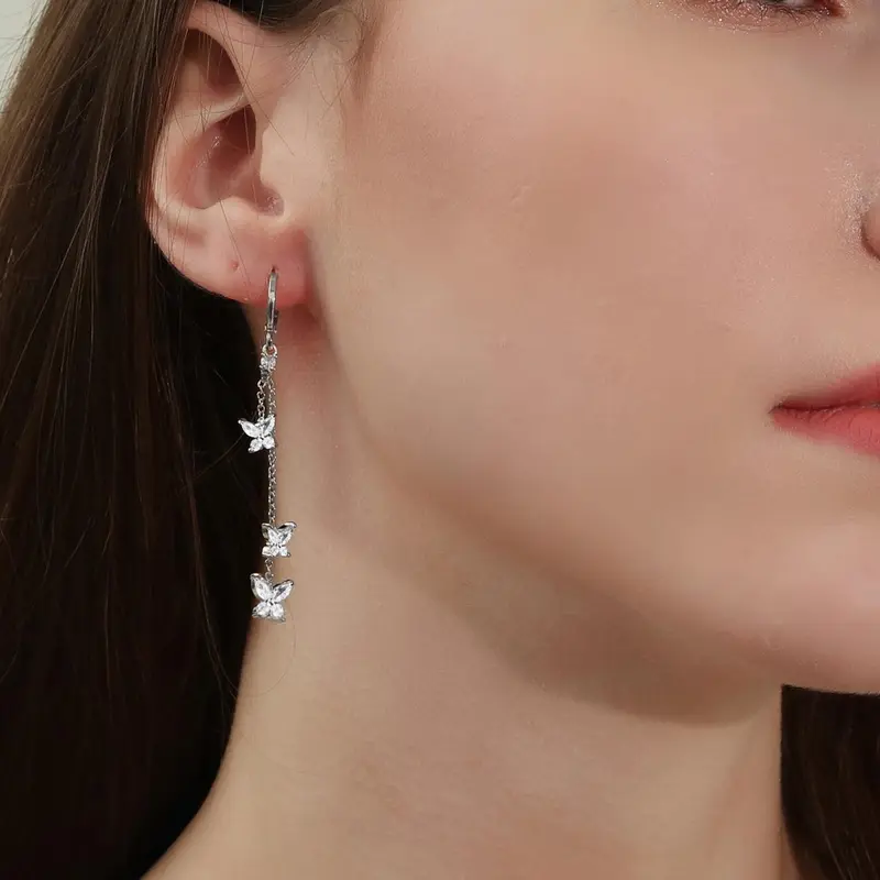 Butterfly Design Dangle Earrings, Fashionable Artificial Zircon Decor Drop Earrings for Women, Casual Jewelry for Party, Daily Decor, Trendy All-match & Exquisite Jewelry for Birthday Gift