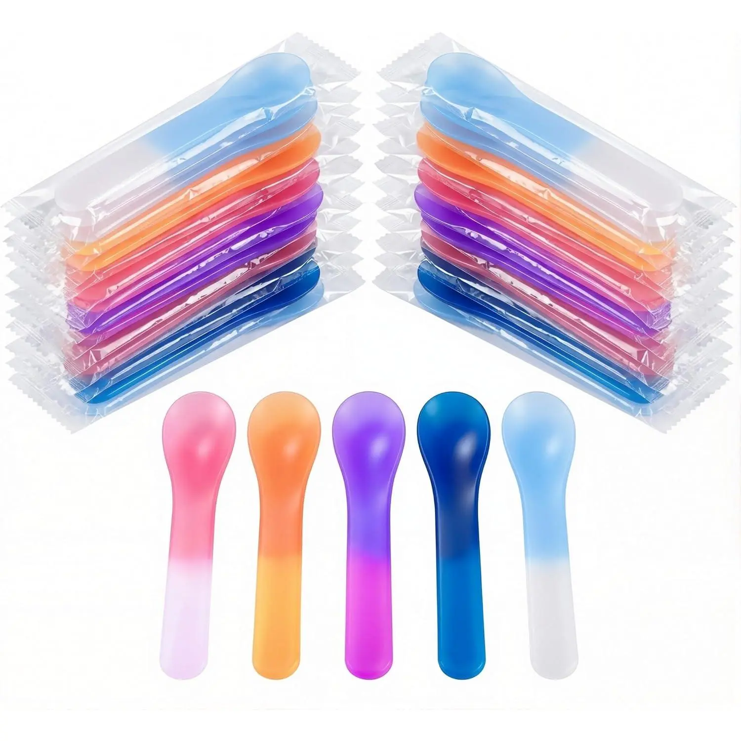 25-Pack Color Changing Ice Cream Cutlery, 5.15-Inch Break-Resistant Plastic Spoons, Individually Wrapped Cold-Activated Temperature-Sensitive Utensils for Meal Prep, Home Dining (5 Colors)