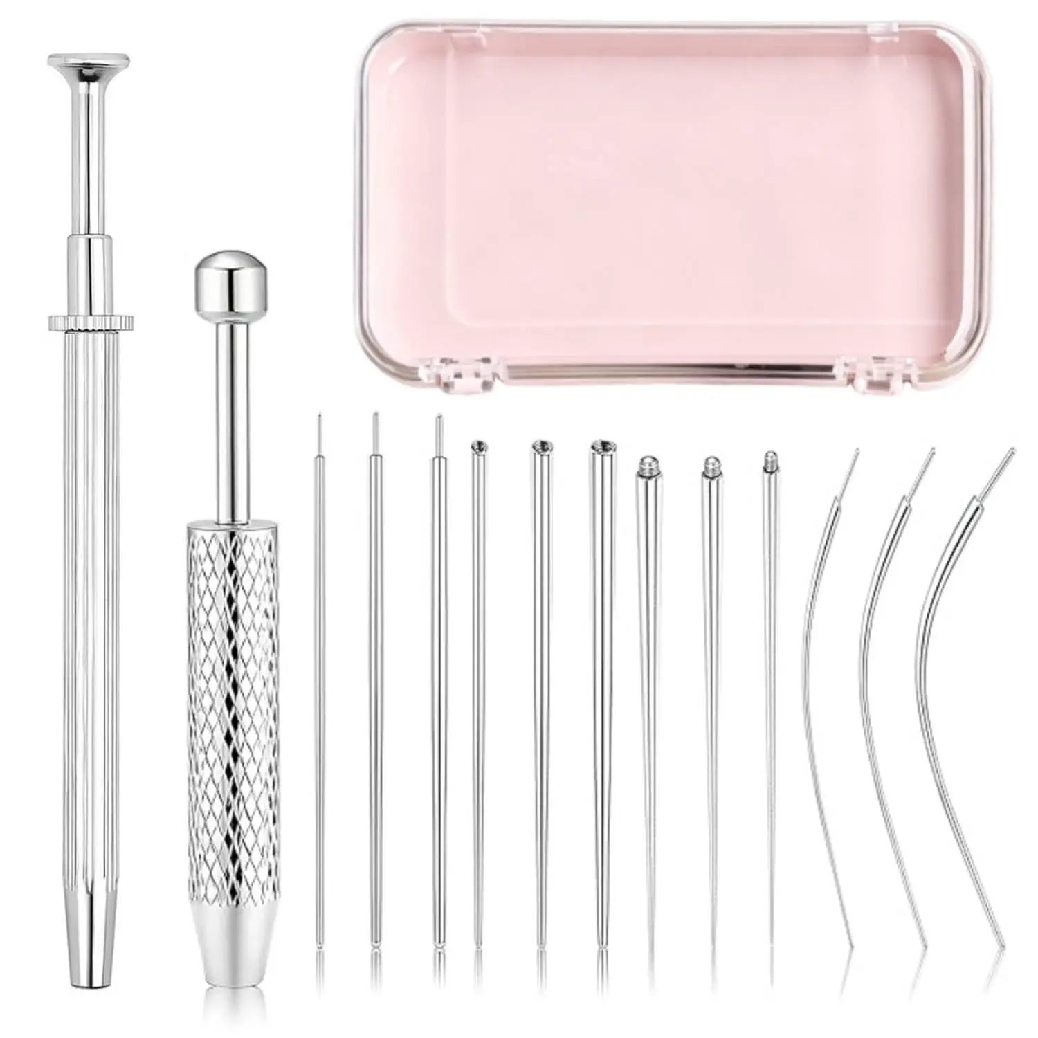 Piercing Tapered Ball Grabbing Tool for Jewelry Replacement - 14G 16G 18G 20G Stainless Steel Flat Back Earring Applicator Tool Threaded, Internal Threaded, External Threaded Body Piercing Insertion Needle Kit for Ear/Nose/Navel/Nipple/Lip/Eyebrow/Tongue