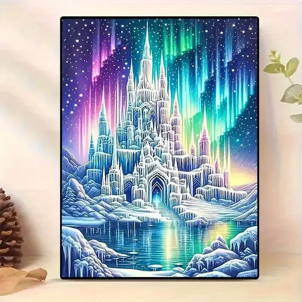 5D Resin Square Crystal Rhinestone Diamond Art Craft Kit, Full Coverage Ice Castle Diamond Pattern Design DIY Needlework, 11.8x15.7 Inches (30x40cm) for Home Decor