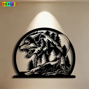 1pc Wolf Metal Wall Art,Wolf Statue Mural, Ideal Gift for New Year, Christmas, Wolf Decor Enthusiasts, Weather-Resistant Metal Wall Decor Wall Sculptures, Perfect for Living Room Wall & Garden Fence, Outdoor Wall Art Lovers