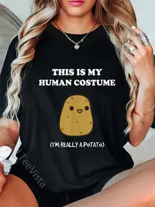 100% Cotton Unisex Funny Potato Humour This Is My Human Costume Halloween Potato T-Shirt