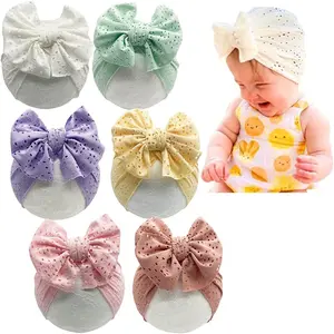 X-HDW04  Baby Girls Hair Bow Turban Hat 6PCS Set, Top Bowknot Head Wrap Beanie India Caps for Infant Toddlers