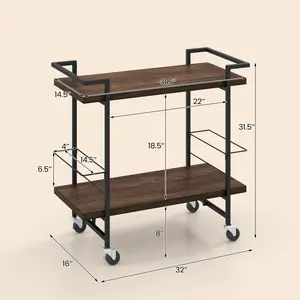 COSTWAY - 2-Tier Home Bar Cart with Lockable Wheels and Heavy-Duty Metal Frame-Rustic Brown