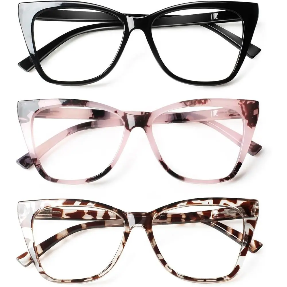 Women's Oversized Cat Eye Blue Light Blocking Computer Readers, Fashion Eyewear Accessories for Women, Led-Blocking Adjustable Blue-Tinted Oval Non-Prescription Glasses with Spring Hinge